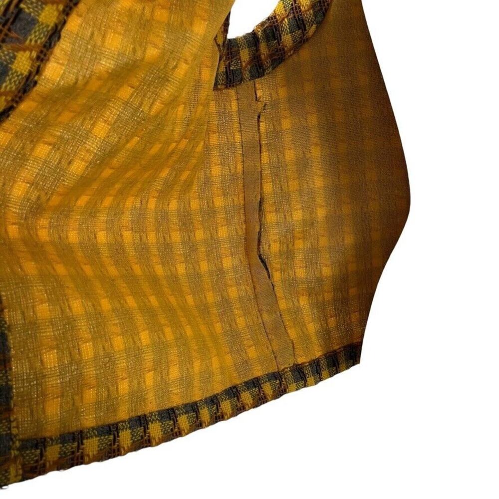 Womens Yellow Gray Tweed Plaid Open Style Vest Vintage Sleeveless Jacket sz M - Picture 6 of 16